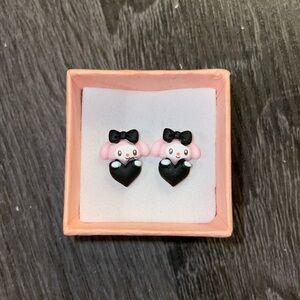My Melody Sanrio Black Heart Earrings